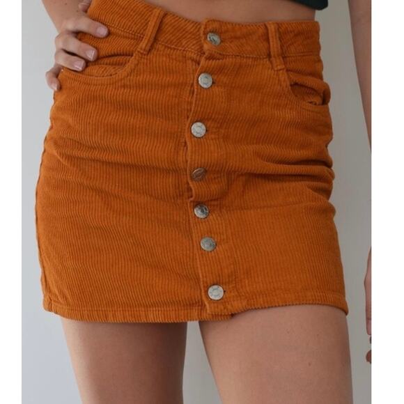 Zara Dresses & Skirts - 70s Retro Style Orange Corduroy Button Front Mini Skirt M